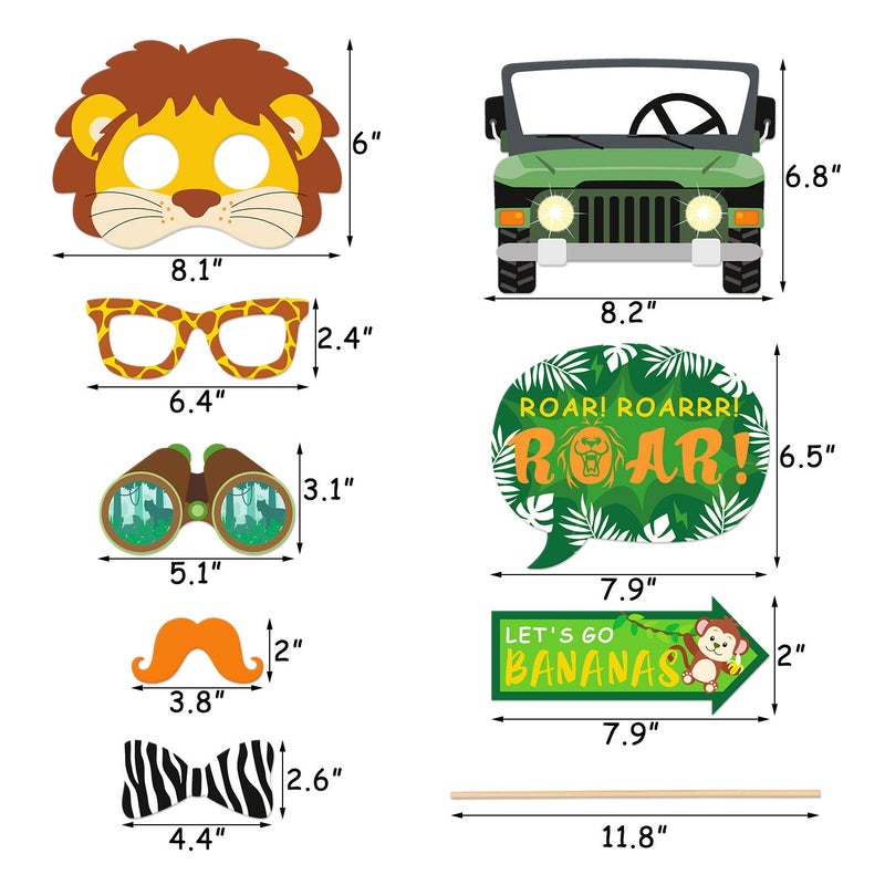 Bessmoso 41PCS Jungle Safari Photo Booth Props Wild Animals Forest Themed Party Props Kit for Jungle Safari Kids Baby Shower Birthday Party Decorations Supplies - Image 2
